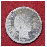 1895 S Barber Silver Dime - scratches