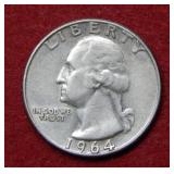 1964 Double D Mint Mark Washington Silver Quarter