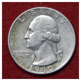 1940 D Washington Silver Quarter