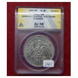 1901 5M Germany Prussia Coin ANACS Cleaned AU58