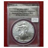 2020 (S) Silver Eagle 1oz ANACS MS70