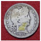 1915 S Barber Silver Quarter