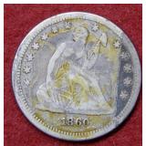 1860 Seated Liberty Silver Quarter - no motto