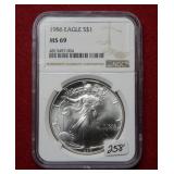1986 Silver Eagle 1oz NGC MS69