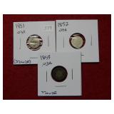 1851-1852-1853 Silver Three Cent Pieces