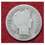 1904 S Barber Silver Dime