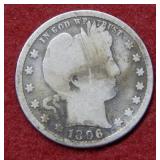 1896 S Barber Silver Quarter