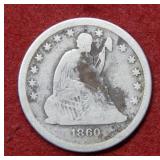 1860 O Seated Liberty Silver Quarter