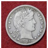 1904 Barber Silver Quarter