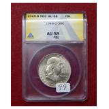 1949 D Franklin Silver Half ANACS FBL AU58