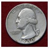 1950 D Over S Washington Silver Quarter