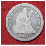 1877 CC Seated Liberty Silver Quarter