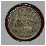 1943 D Australia Silver Six Pence