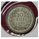 1918 Netherlands 10 Cent Silver Coin