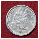 1891 O Seated Liberty Silver Dime