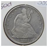 1857 Seated Liberty Silver Half Dollar Coin