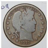 1915 S Barber Silver Half Dollar Coin