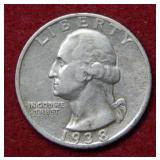 1938 S Washington Silver Quarter
