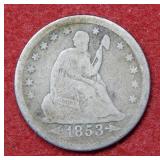 1853 O Seated Liberty Silver Quarter - arrows&rays