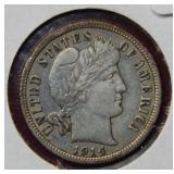 1914 D Barber Silver Dime