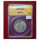 1936 D Rhode Island Silver Half ANACS MS62