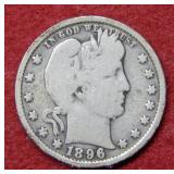 1896 O Barber Silver Quarter