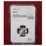 1945 Mercury Silver Dime NGC MS65