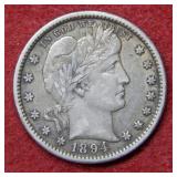 1894 S Barber Silver Quarter