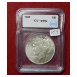 1935 Peace Silver Dollar ICG MS62