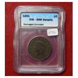 1831 Large Cent ICG G06 Details - damaged