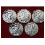 (5) 1/10oz .999 Liberty Silver Bullion Rounds