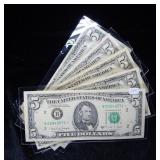 (5) $5 Federal Reserve Star Notes - circulated