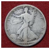 1917 D OBV Walking Liberty Silver Half - scratched