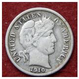 1910 S Barber Silver Dime