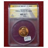 1970 S Lincoln Cent ANACS MS67 - small date FS1401