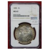 1885 Morgan Silver Dollar NGC MS62
