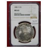 1881 S Morgan Silver Dollar NGC MS65