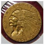 1909 US $2.50 Gold Coin - Indian Head