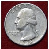1936 D Washington Silver Quarter