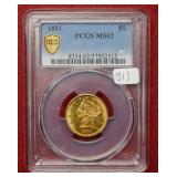 1881 US Gold $5 Coin PCGS MS62