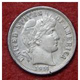 1911 D Barber Silver Dime