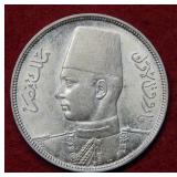1937 Egypt 10 Piastries Silver Coin