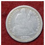 1876 CC Seated Liberty Silver Dime
