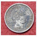 1900 Barber Silver Dime - grainy