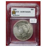 1928 Peace Silver Dollar ICG AU58 Details/Scratch