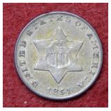 1851 Silver Three Cent