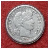 1909 S Barber Silver Dime