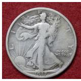 1917 D REV Walking Liberty Silver Half Dollar Coin