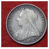 1900 Great Britain Silver 1 Florin 2 Shilling Coin