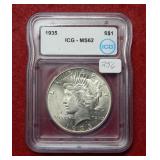 1935 Peace Silver Dollar ICG MS62